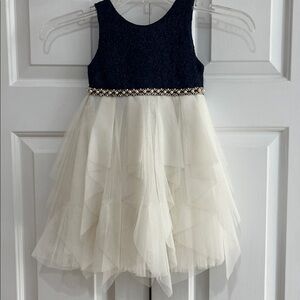 American Princess Blue Lace Off White Tulle Sleeveless Party Dress Size 2T EUC
